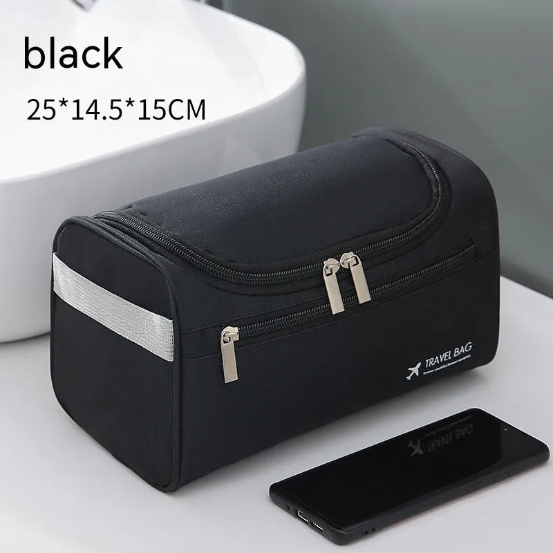 Large capacity men's waterproof cosmetic bag in upgraded high-grade PU brown colour with zip closure
