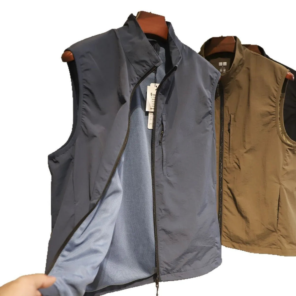 Men's solid colour retro bandage vest cardigan with a side seam pocket