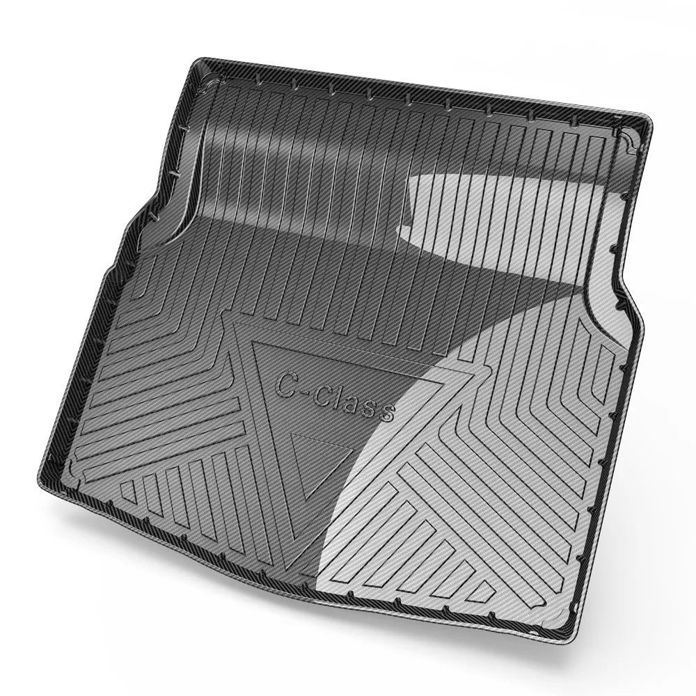 Black carbon fibre pattern TPE car trunk protector mat for vehicle boot floor.