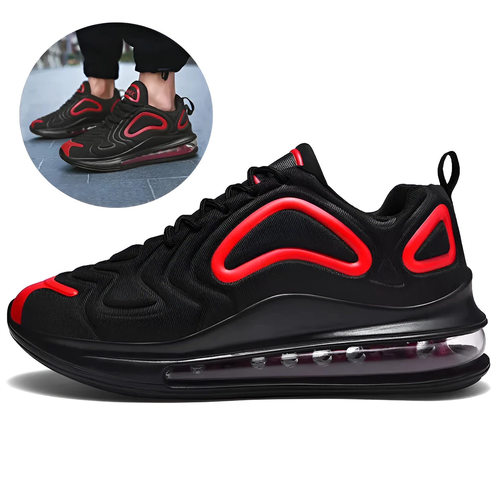 Men's black casual running shoes with lace-up front and round toe design