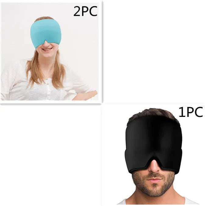 Elastic cloth gel eye mask for headache relief with adjustable headband in black colour