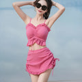 Women's milk silk bikini split swimsuit in solid colour, showing separate top and pants.