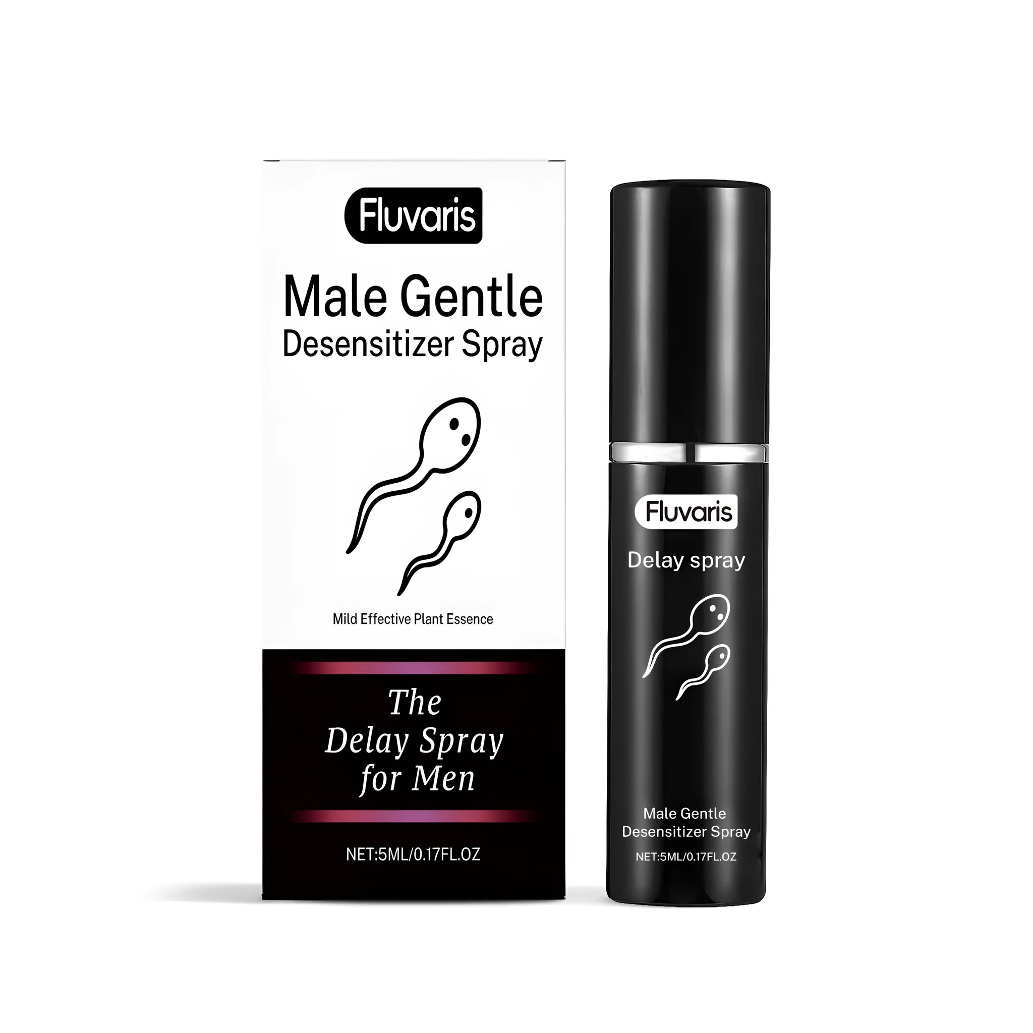 5ml bottle of men's delayed care spray with listed ingredients including ginger extract.