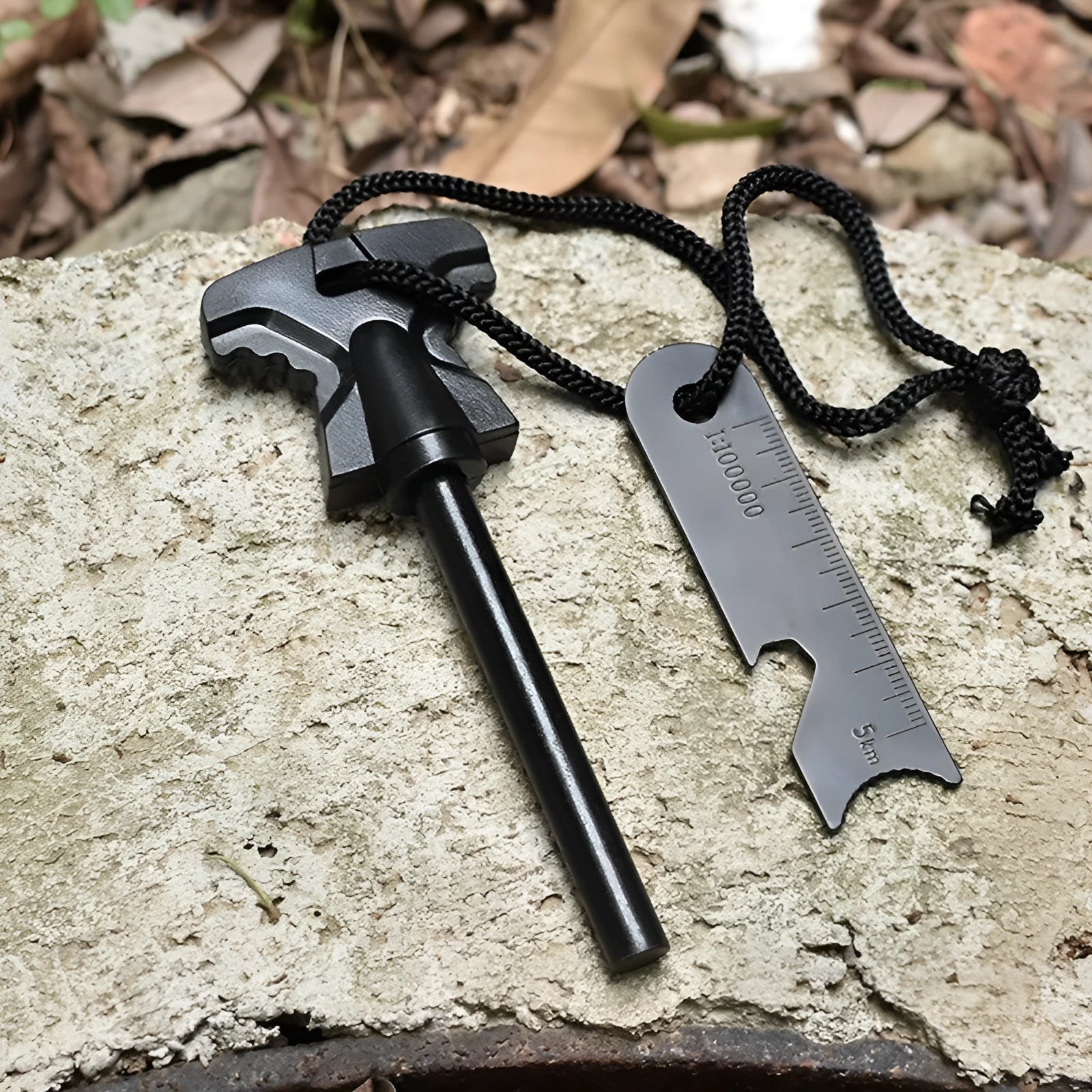 Butterfly-shaped point firestone with stainless steel doctor blade bottle opener measuring 117x43mm