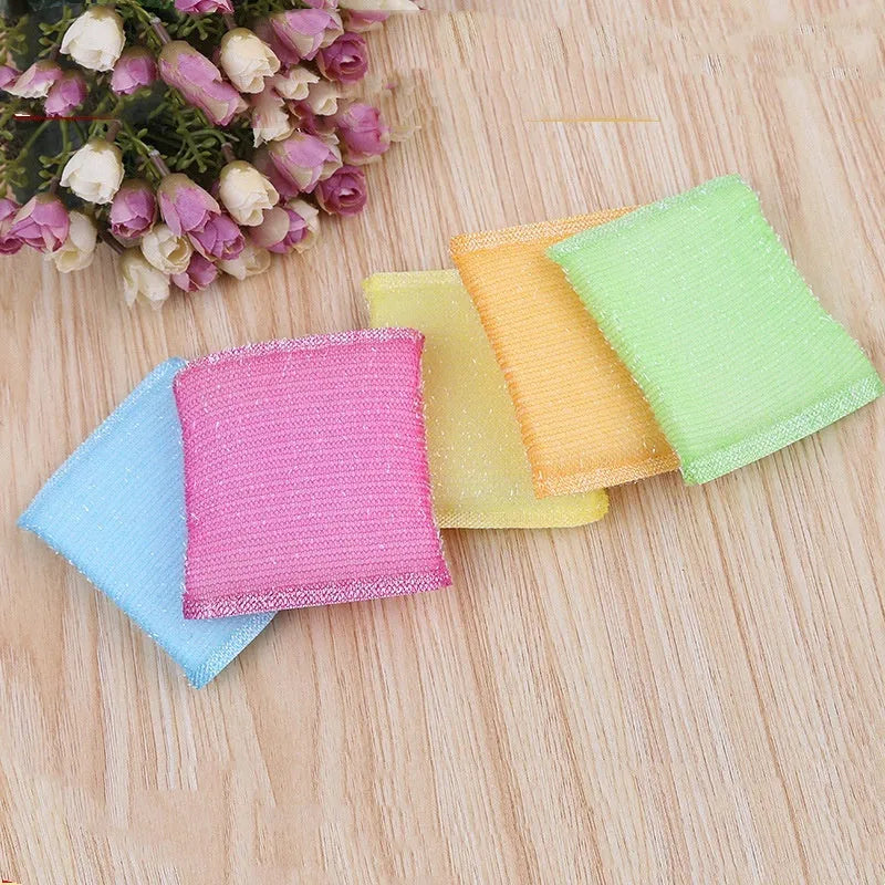 Fine stripe scrubbing sponge mop in macaron colours with plastic handle for dishwashing