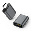 USB-C to USB-A converter with metallic zinc alloy shell in Space Grey finish.