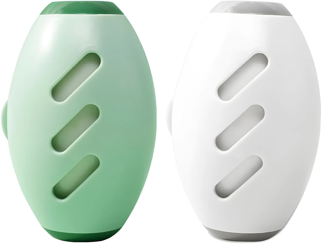 Green and white washable reusable gel lint roller balls for portable pet hair removal.