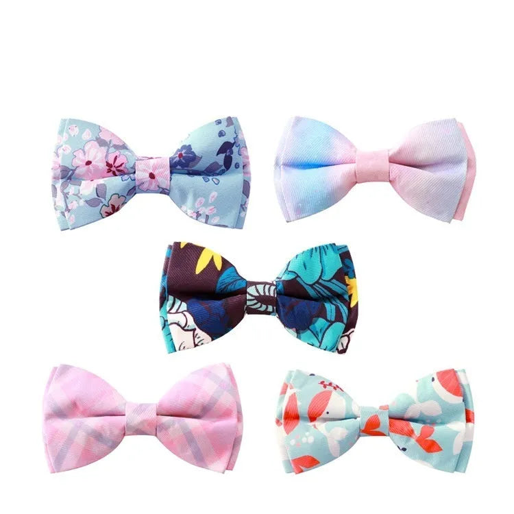 Polyester pet collar with rose gold buckle and decorative bow in multiple colour options