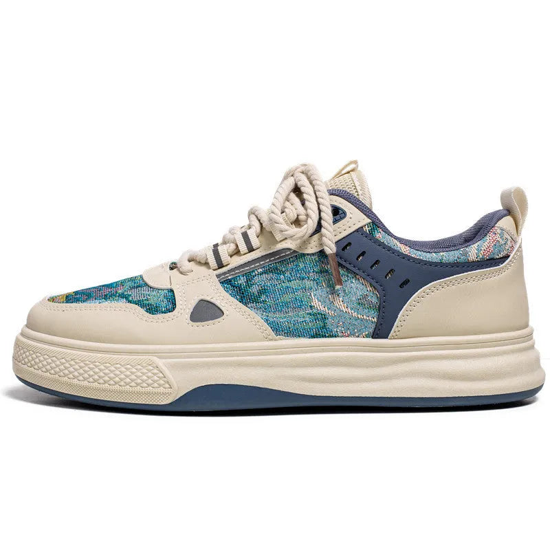 Casual canvas shoes in Milan green and beige colours with round toe and flat heel design