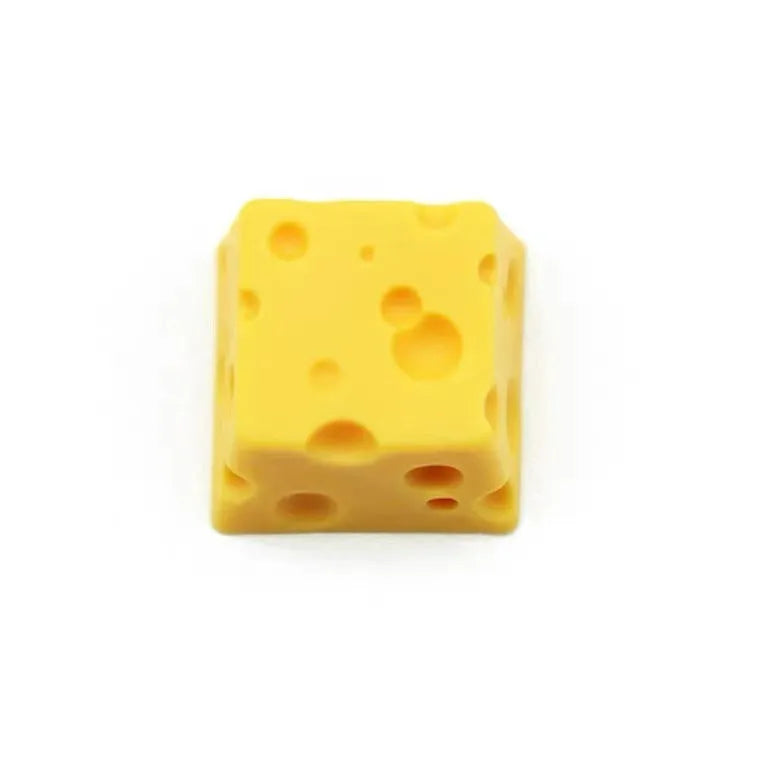 Yellow solid resin custom mechanical keyboard keycap with detailed cheese design