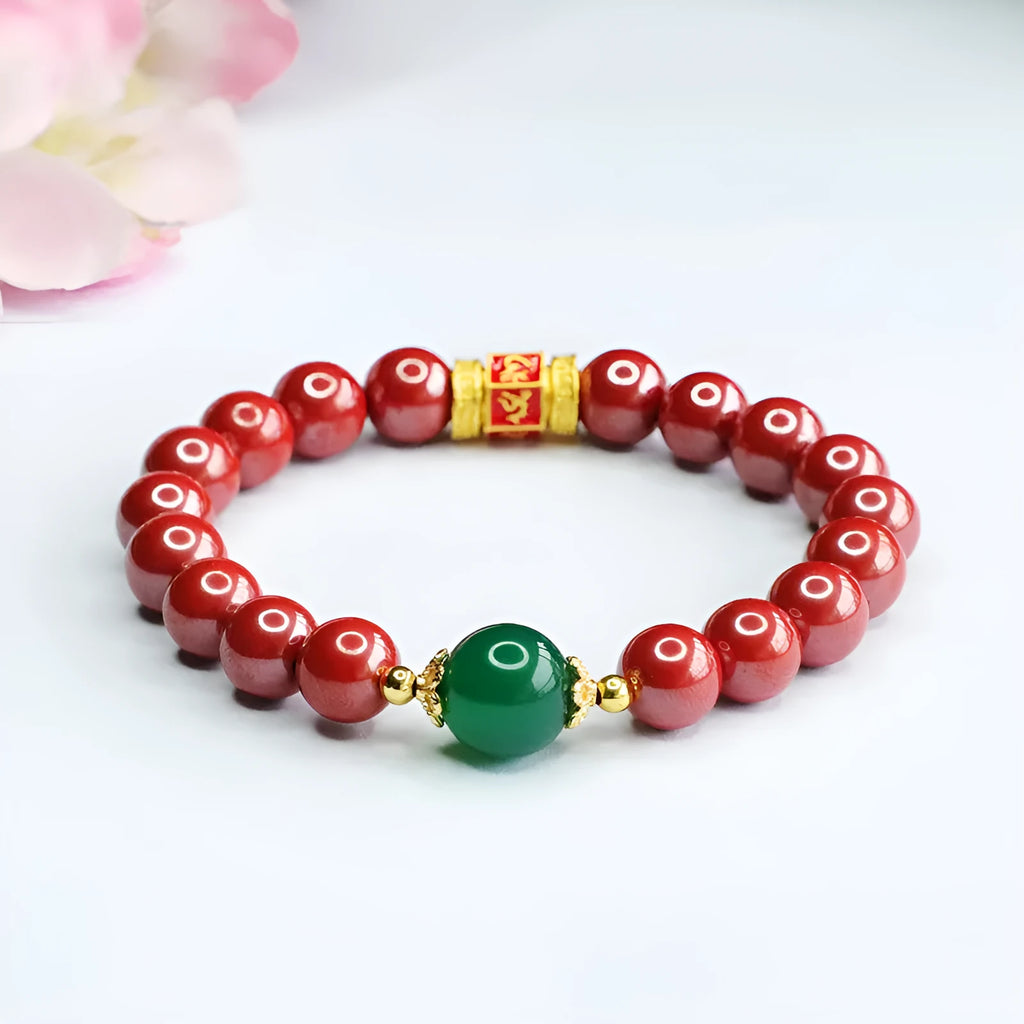 Cinnabar bracelet with Emperor sandstone colour and six-word mantras