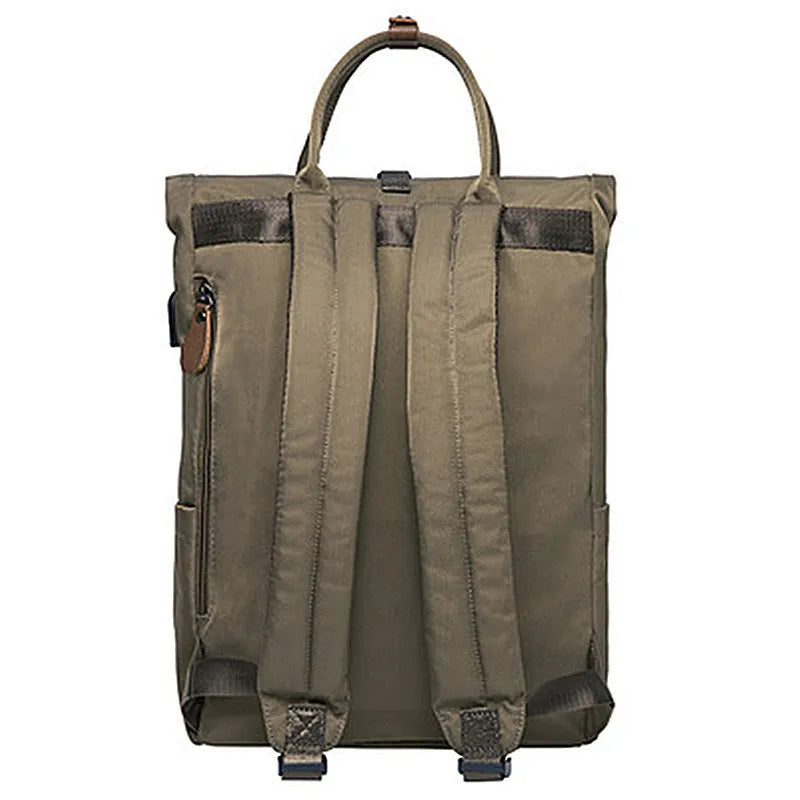 Casual black polyester backpack with cover opening, shown with laptop pocket and zipper compartment.