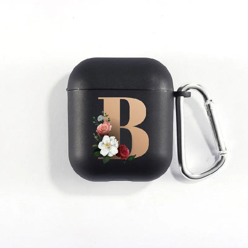 Matte black silicone alphabet AirPods case with dust plug, impact-resistant and anti-fingerprint surface