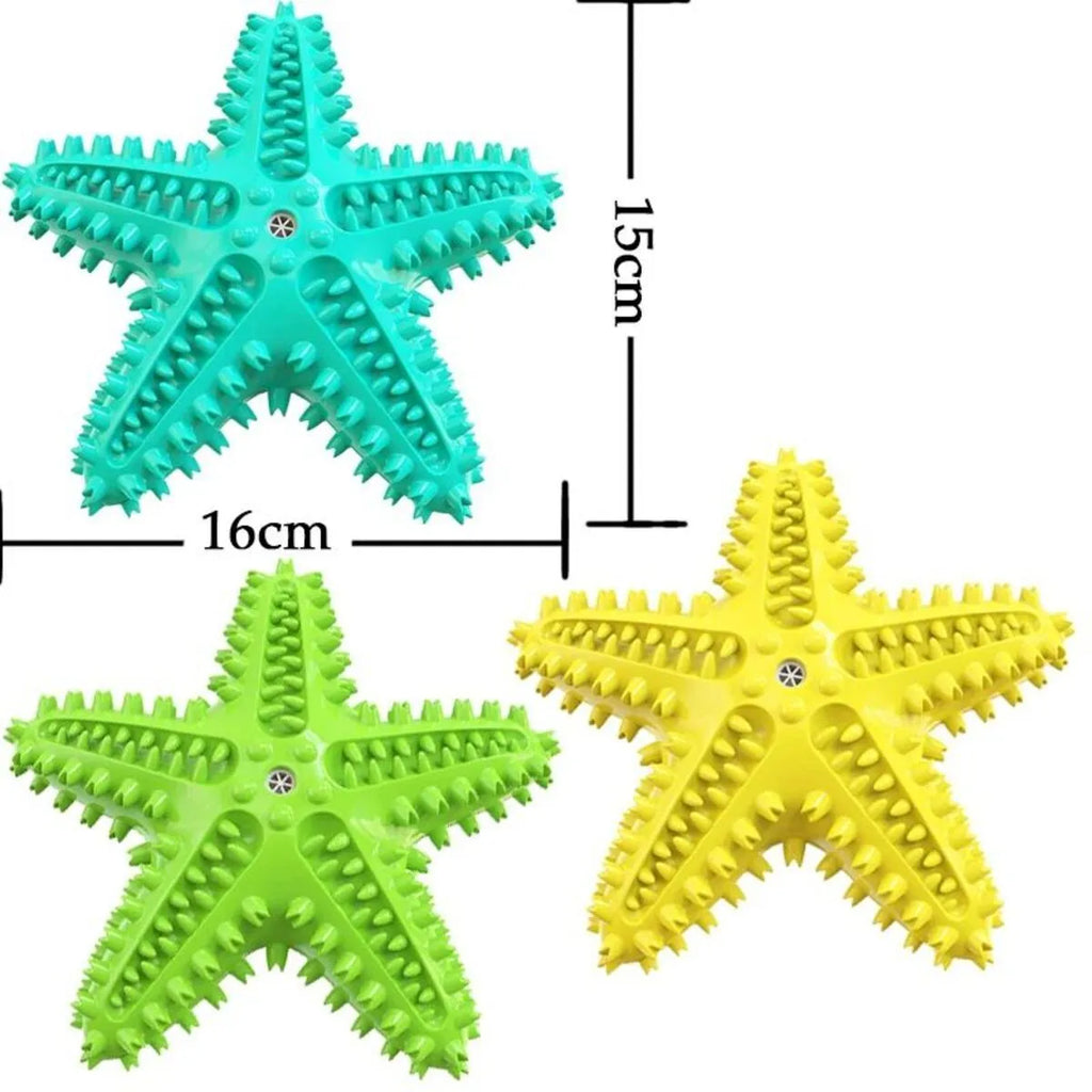 Edible TPR starfish-shaped dog chew toy with squeaker for large breed dental care