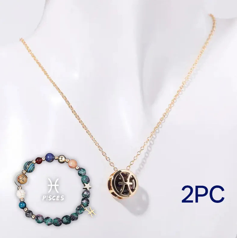 Natural stone beaded necklace and bracelet set in semi-precious stones like amethyst and rose quartz.
