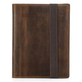 Brown Crazy Horse leather A5 notebook protective sleeve with multiple storage compartments