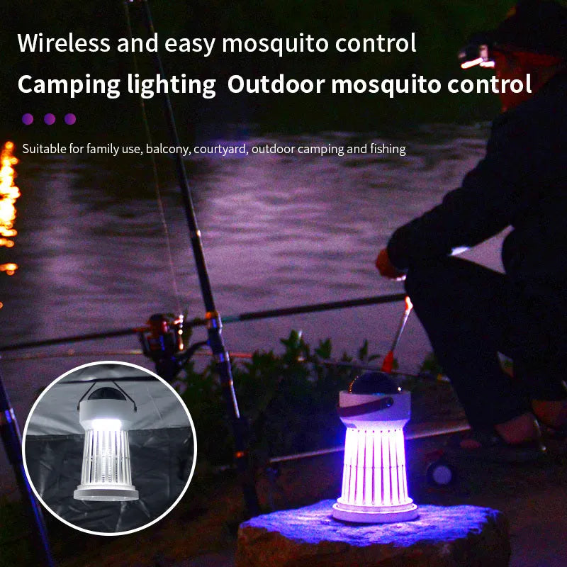 White electric mosquito killer lamp with star projection feature and foldable handle for indoor and outdoor use
