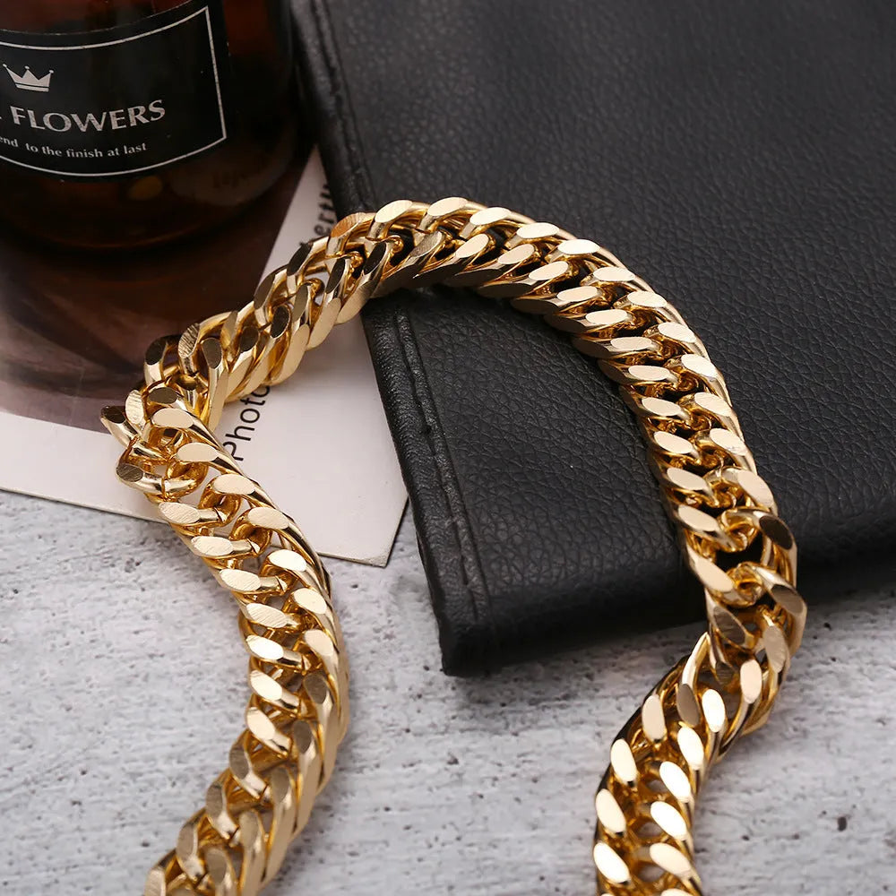 Women's gold thick chain necklace with a simple solid colour design, 32cm long.