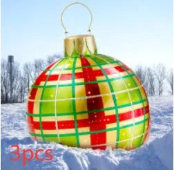 Large red and white striped inflatable PVC Christmas ball ornament with a 60cm diameter.
