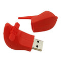 Red PVC USB flash drive with push-pull design showing 16GB capacity and USB 2.0 connector