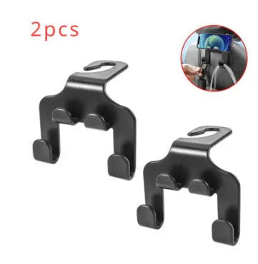 A white ABS plastic car multifunction hook shown as a phone holder and hanging hook.
