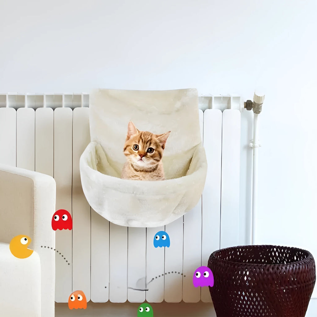 Iron frame cat hammock with fleece cloth sleeping surface in choice of four colours