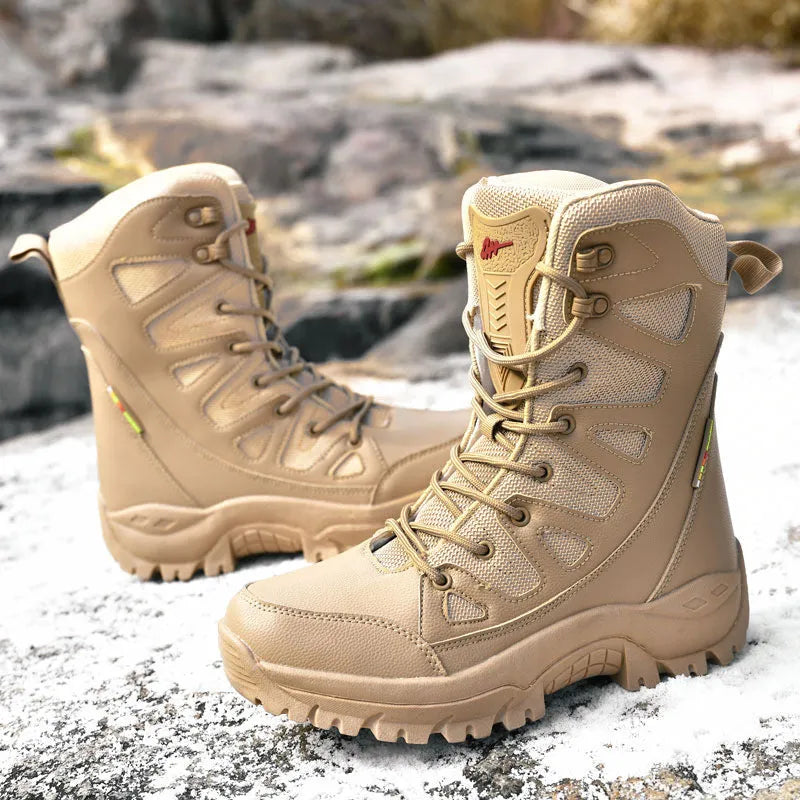 Cowhide leather hi-top hiking shoes for outdoor running, climbing and camping activities