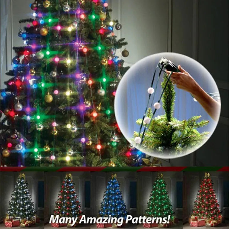 64 LED bead Christmas tree light string with button controller on a 1.8-metre cable.