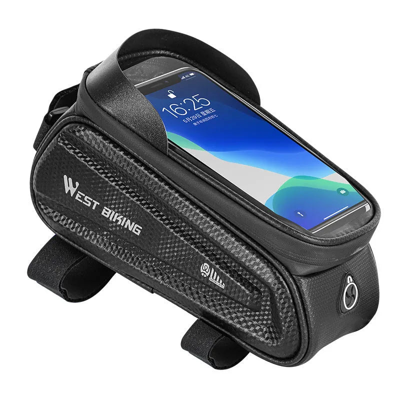 EVA bicycle touch screen saddle bag in black, 1.6 litre capacity, showing upper phone compartment
