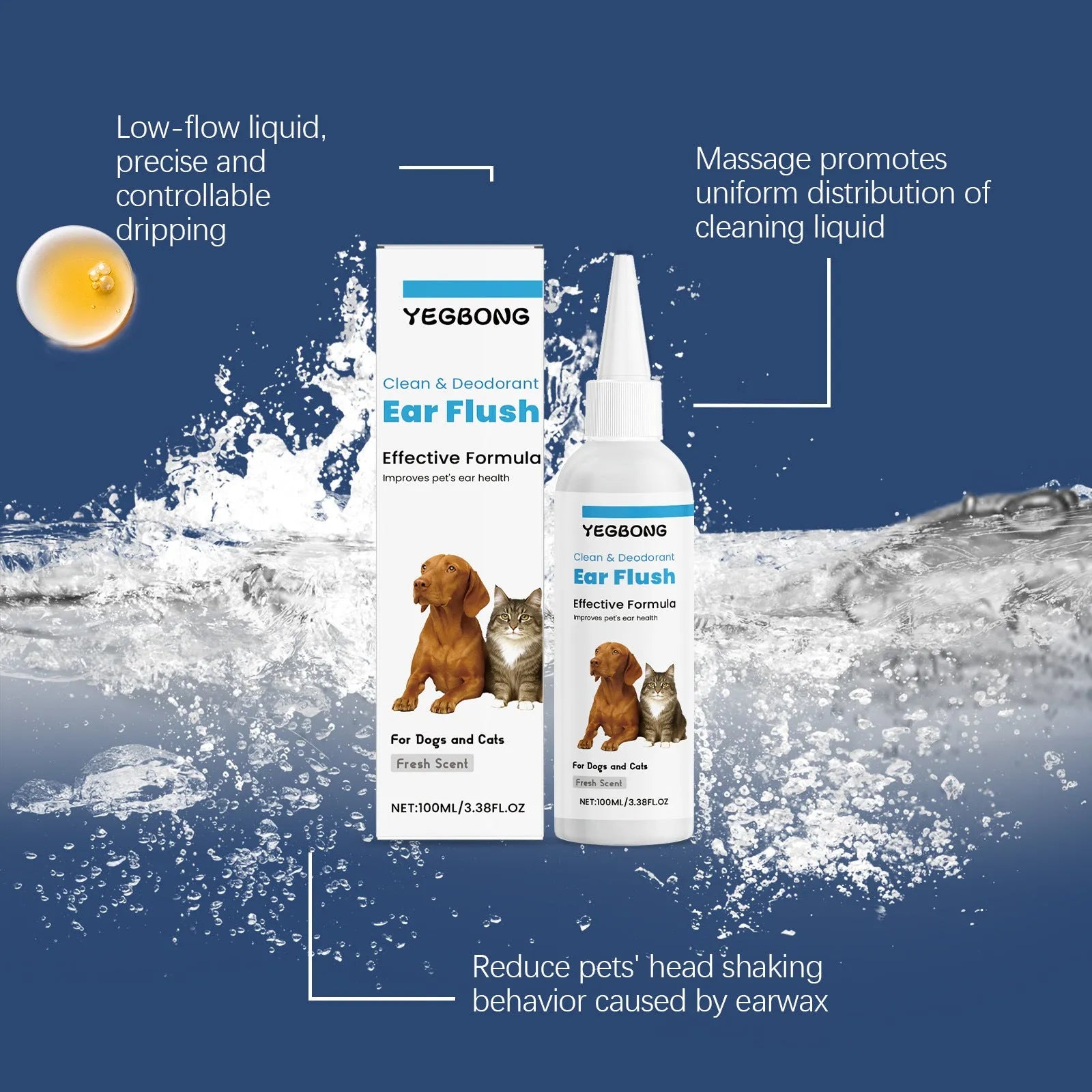 100ml bottle of gentle dog and cat ear cleaner liquid for earwax removal.