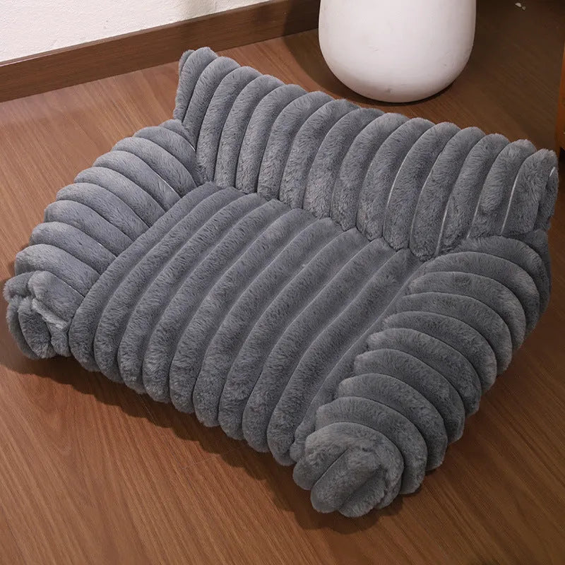 Cat sofa rabbit plush thickened large kennel for indoor cats in gray colour