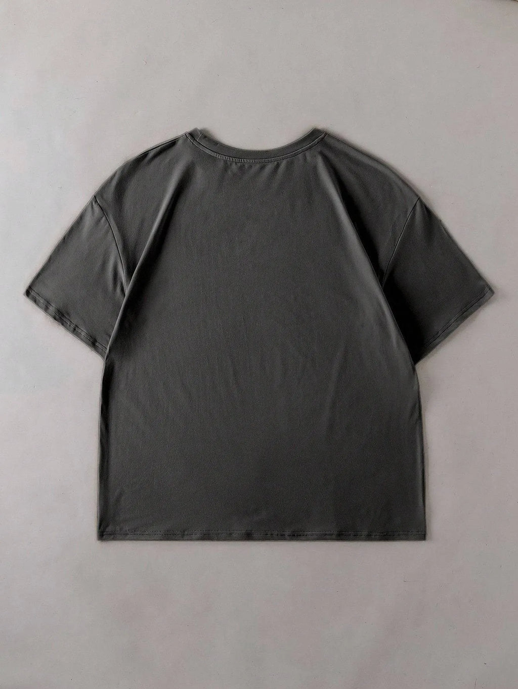 Loose fit cotton summer T-shirt in black, green, grey, or orange with short sleeves