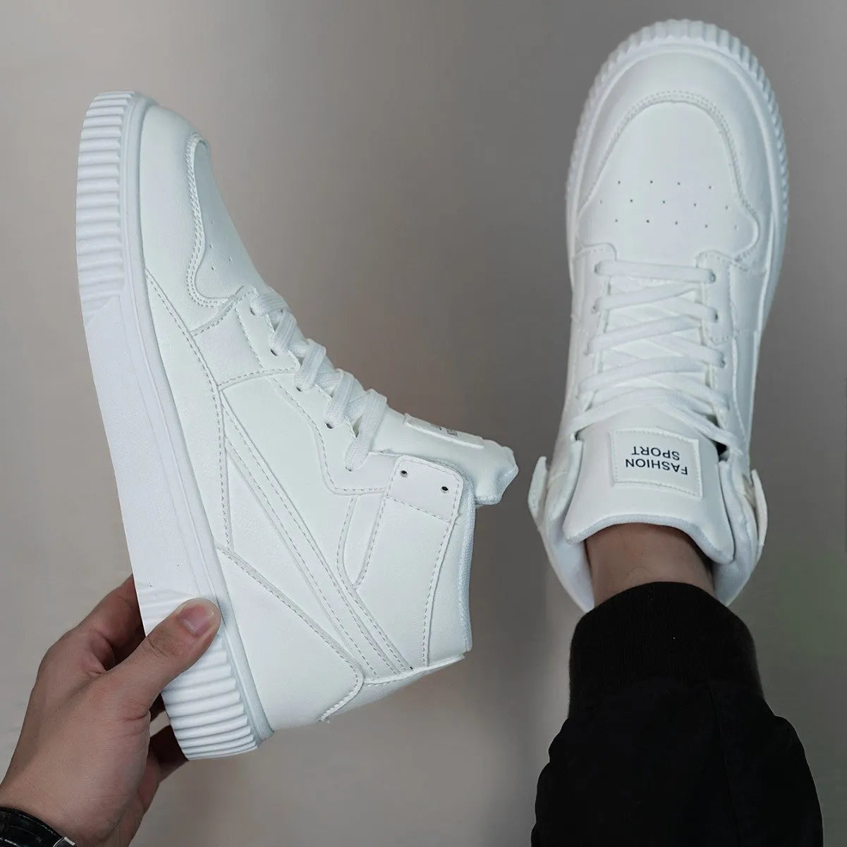 White men's casual shoes with round toe and microfiber upper for autumn and winter leisure wear