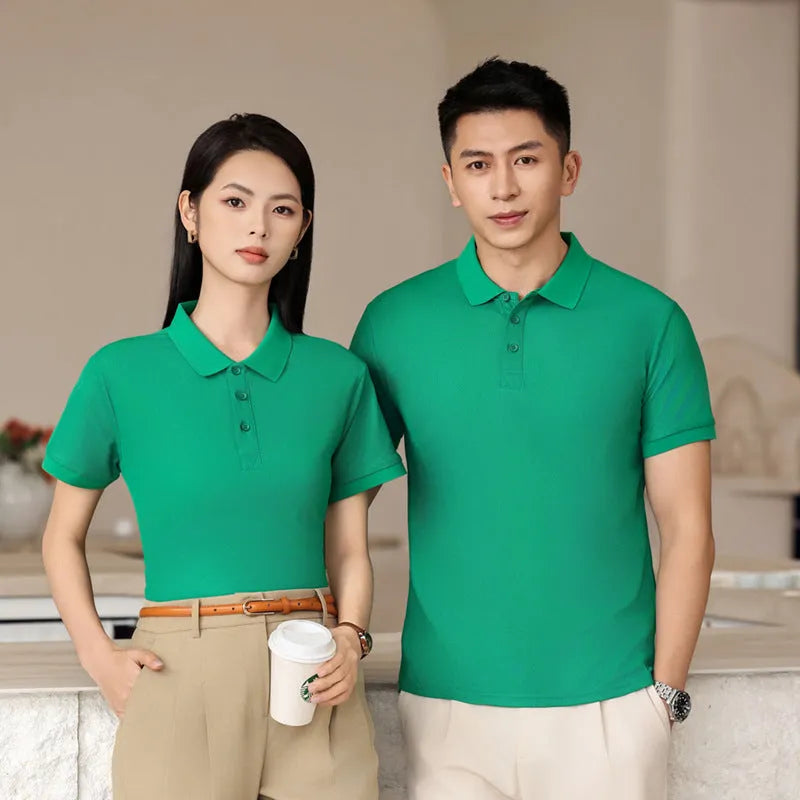 Summer polo shirt in long-staple cotton with short sleeves and slit detail, shown in multiple colour options
