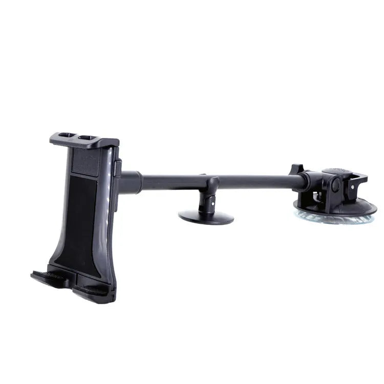 Black universal vehicle-mounted tablet and phone holder with suction cup for 4–12 inch devices.