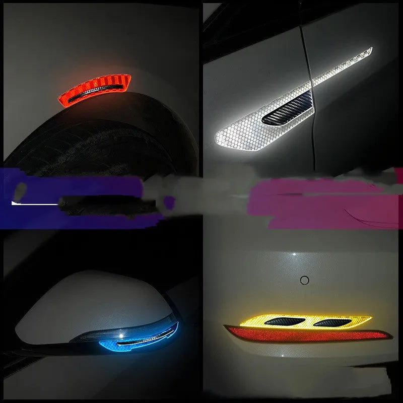 Reflective warning tape strips for car bumpers in blue and yellow colours