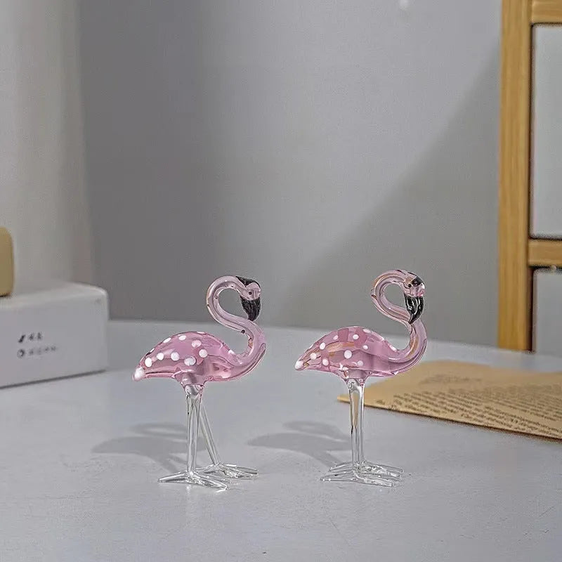 Pink flamingo crystal decorative sculpture on table in modern simple style