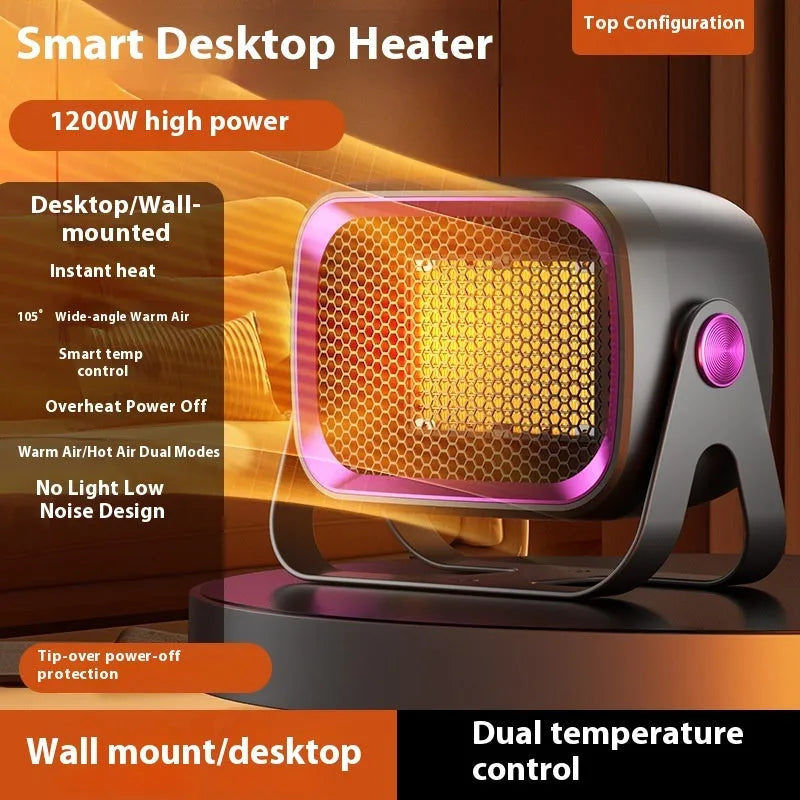 White desktop ceramic heater with rotatable base and push-button controls