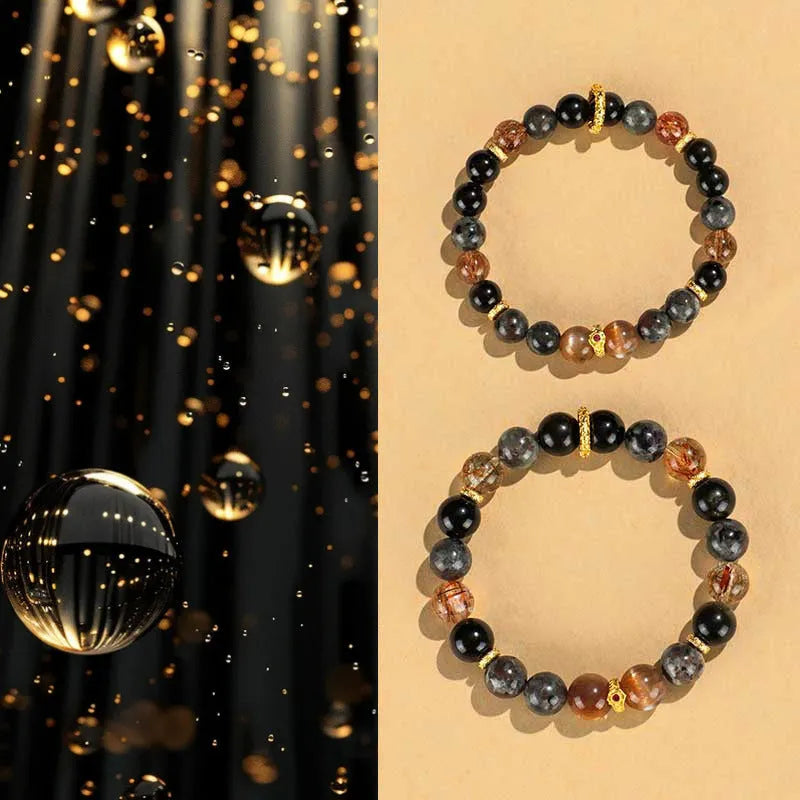 Black Sunstone and flame stone couple bracelet with manual craftsmanship for unisex wear
