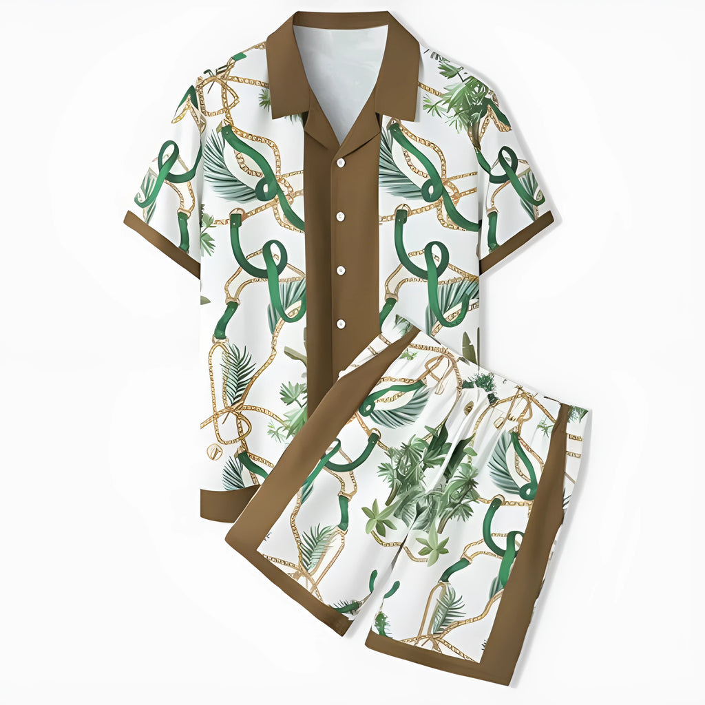 Plaid pattern beach shirt outfit set with matching trousers for men and women