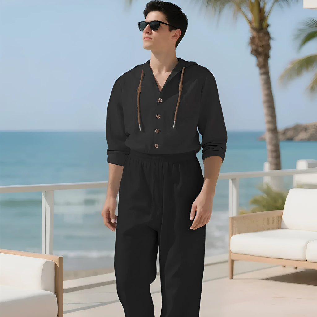 Men's casual cotton sports leisure suit in four colour options with long sleeves and trousers