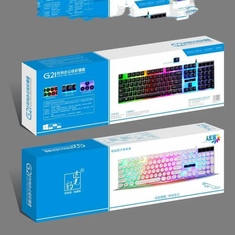 Black or white waterproof RGB gaming keyboard with 104 keys and USB cable