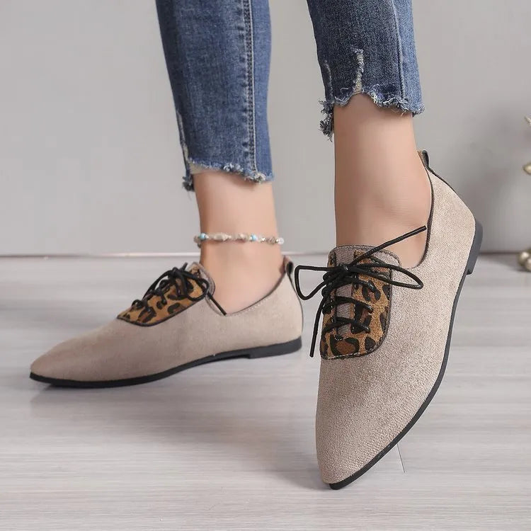 Beige leopard print pointed toe pumps for women in plus sizes 36-43 with artificial PU upper
