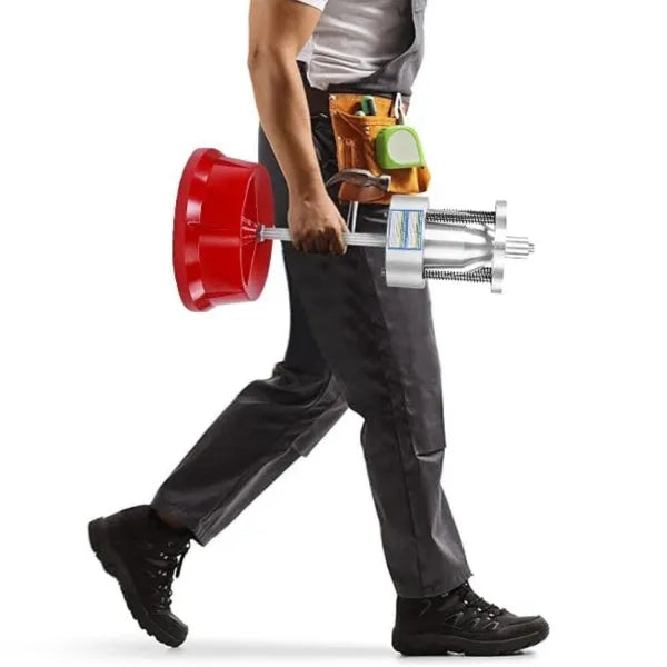 Portable hub balancer with aluminium head for car wheels showing bull's eye level and enamel-finished base