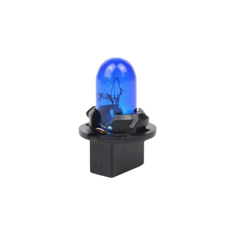 T5 12-volt 1.2-watt automotive indicator light bulb in six colours: red, blue, green, amber, yellow, purple.