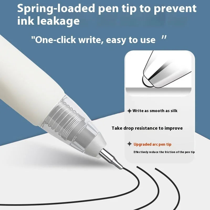 Pack of 10 quick-dry bullet pen refills showing black, red, blue, and ink blue ink colours.