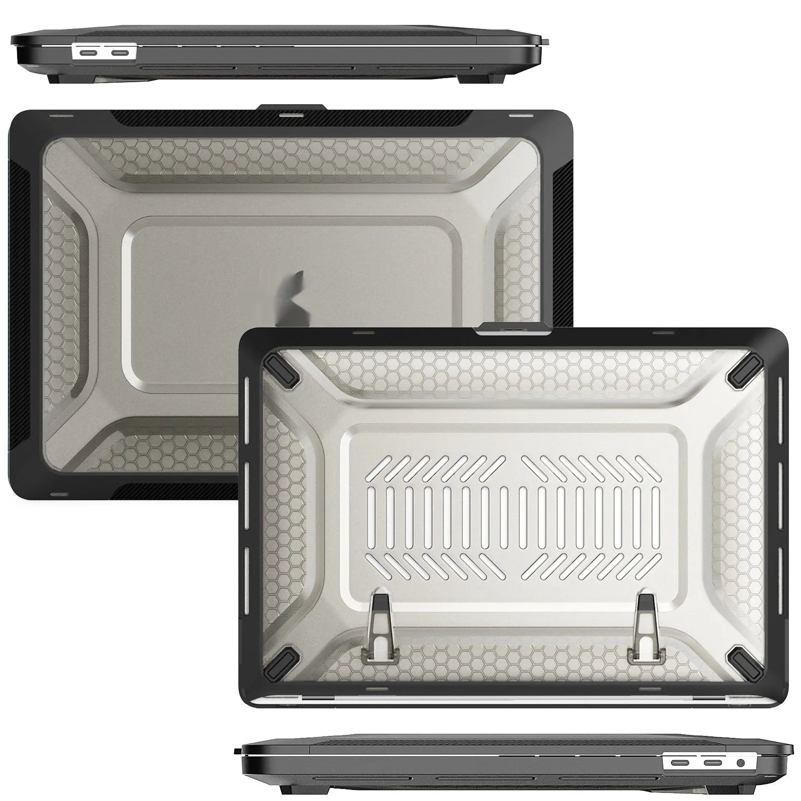 Hard protective shell case for a MacBook laptop in a choice of four colours: cool black, elegant apricot, sapphire blue, and starry sky grey.