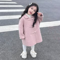 Reversible peach pink woolen coat for girls, thickened cotton, solid colour, front view, size 110 cm