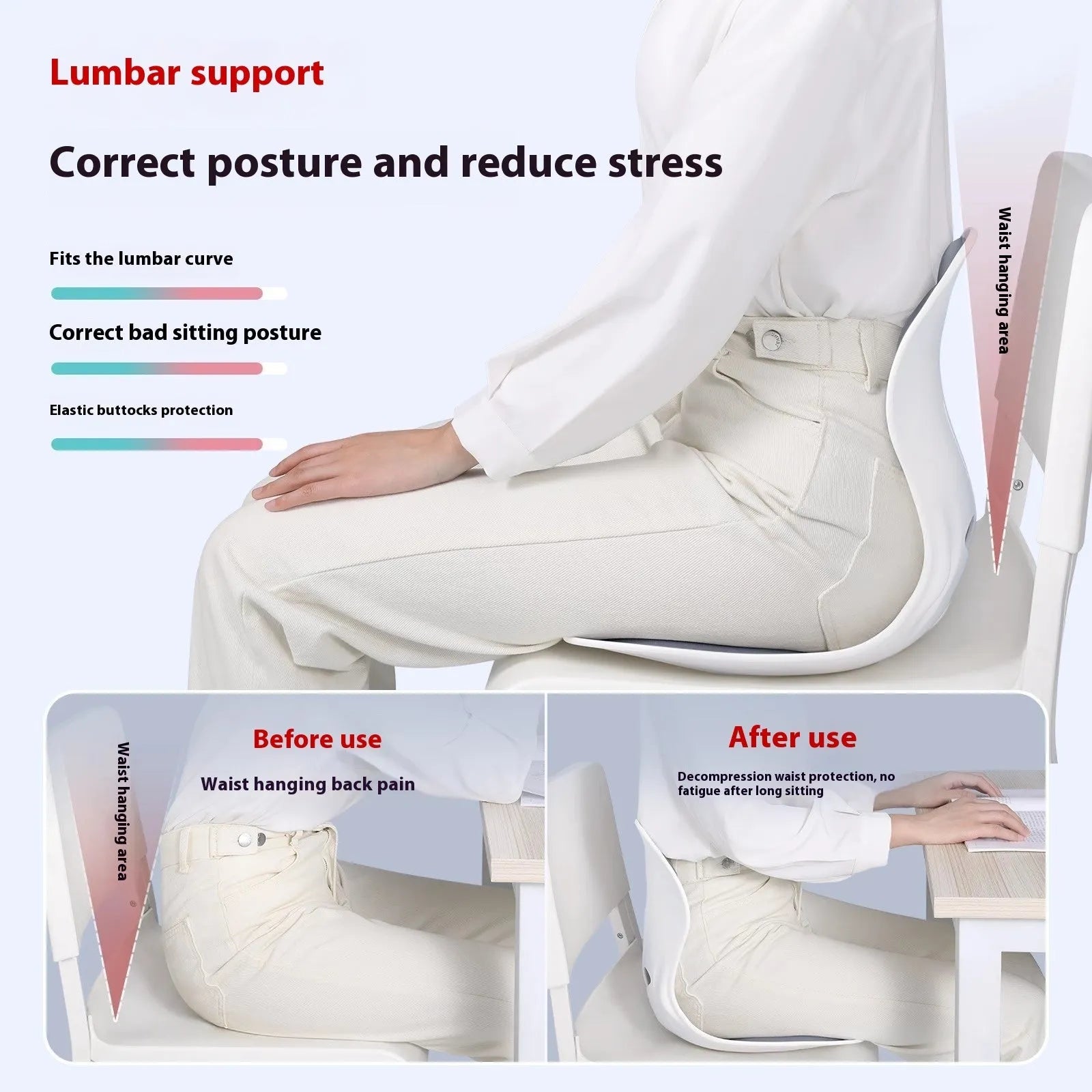 Grey and black waist support lumbar cushion showing solid colour design for back support on a chair.