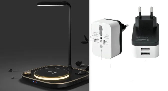 Three-in-one wireless magnetic charger with 15W fast charging and desk lamp in black, green or white